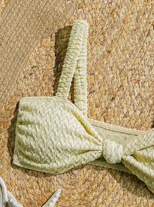 SHEIN Swim Women's Ruffle Twisted Texture Bikini Top, For Summer Beach Vacation - Apricot - View 3