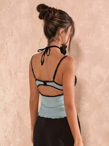 SHEIN BAE 女士对比色蕾丝吊带背心 - 棕色 - 查看 2