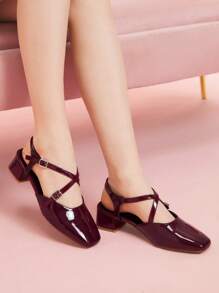 CUCCOO DOLLMOD Women's Square Toe Chunky Heel Mule Slippers, Casual Daily Wear Spring Shoes Spring Break Easter - Burgundy - View 3