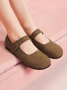 CUCCOO DOLLMOD Round Toe Soft Bottom Vintage Matte Mary Jane Casual Comfortable Flat Single Strap Shallow Women Shoes Spring Shoes Spring Break Easter - Mocha Brown - View 1
