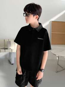 Dazy Kids 2 件套青少年男孩休闲简约短袖衬衫和短裤套装，时尚日常穿着 - 灰色 - 查看 4