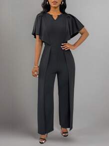 Roamenne Roamenne Women's Solid V-Neck Elegant Casual Jumpsuit - Black - View 4