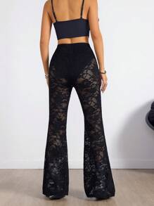 Coolane Pantalones acampanados con encaje retro sexy para mujer, ideal para primavera - Negro - Ver 5