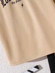 SHEIN Bộ 2 món/Bộ áo thun tay ngắn và quần short màu tương phản thường ngày cho bé trai tuổi teen, trang phục thể thao in chữ thích hợp để đi làm, đi học, cuộc sống hàng ngày, chơi thể thao vào mùa xuân và mùa hè - Màu Khaki - Xem 6