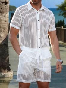 Manfinity RSRT Men Hollow Out Shirt & Drawstring Waist Shorts