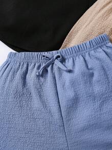 3pcs Tween Girl Casual Loose Textured Bubble Fabric Arc Hem Multi-Color Shorts