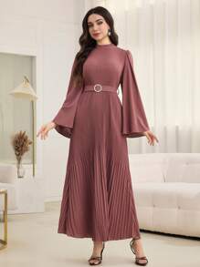 Graceveil Eenvoudige V-hals Flare Mouw Lange Casual Jurk voor Dames