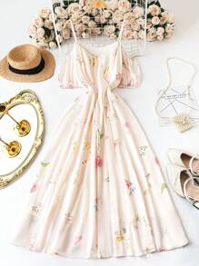 SHEIN LUNE Plus Size Women Summer Spring Elegant Floral Print Fashion Resort Casual Strapless Dress, Tea Party Outfit, Easter Dress - Multicolor - View 2