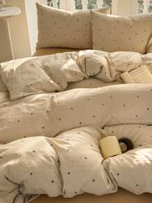 3 pièces Ensemble de literie (1 housse de couette, 2 taies d'oreiller, sans rembourrage) en polyester épais avec imprimé floral frais, lavable en machine, pour dortoir de garçon/fille