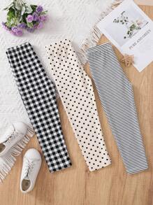 3pcs/Set Young Girls Knitted Polka Dot Leggings Set - Multicolor - View 1