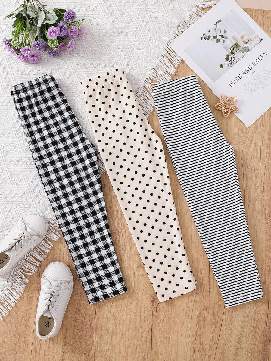 3pcs/Set Young Girls Knitted Polka Dot Leggings Set - Multicolor - View 1