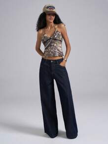 Easelle Women Sleeveless Solid Color Patchwork Simple Fitted Casual Tank Spaghetti Strap Top - Multicolor - View 3