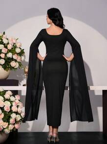 Modelyn Vestido feminino elegante preto e branco manga longa estilo sereia bodycon - Preto e Branco - Ver 2