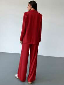 Aloruh Elegant Commuter Suit Set With Slimming Design, Long Jacket In Fall/Winter - Red - View 4