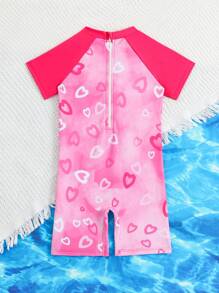 SHEIN Young Girls Cute Gradient Heart Unicorn Print Short Sleeve One-Piece Swimsuit,Suitable For Summer Beach Vacation, Swimming Pool, Surfing, Holiday - Multicolor - View 2