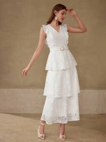 MOTF PREMIUM LACE RUFFLE TRIM DRESS - White - View 6