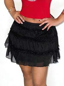 SHEIN SXY Faldas de mujer, falda negra, minifalda negra, faldas negras para mujer, conjuntos de verano para mujer, verano, conjuntos para vacaciones en la playa