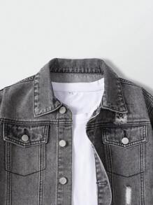 Tween Boys Fashionable Casual Outdoor Matching Outfit Set - Grey Washed Distressed Paisley Denim Suit - Grey - View 4