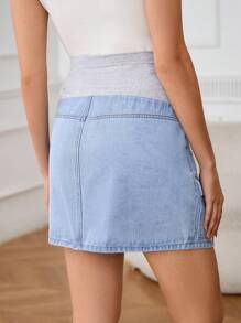 SHEIN Pregnant Women High Waist Colorblock Patchwork Denim Cargo Skirt