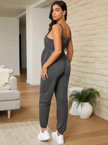 SHEIN Pregnant Women Nursing Jumpsuit With Shoulder Strap, Casual Homewear - Dark Grey - View 2