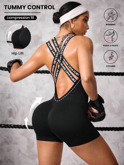 Easithlete 女士镂空简约修身休闲无缝运动连体裤