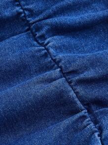 SHEIN MOD Women's Frill Trim Ruched Back Tie Neck Bodycon Denim Dress - Blue - View 4