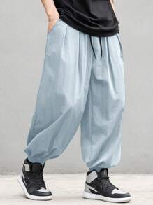 Manfinity EMRG Men's Casual Loose Drawstring Waist Harem Pants - Baby Blue - View 1
