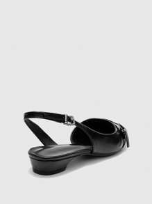 CUCCOO BIZCHIC 低跟露趾高跟鞋，经典封闭式方头粗跟女式正式高跟鞋，婚礼/晚会鸡尾酒会鞋，夏季 - 黑色 - 查看 4