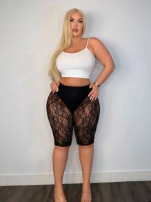 SHEIN SXY Plus Size Lace Seven-Quarter Leggings
