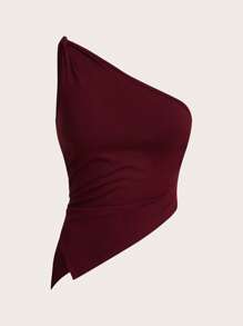 Siren Gaze Elegante top slim da donna con una spalla, a torsione, di colore rosso bordeaux, adatto per il San Valentino