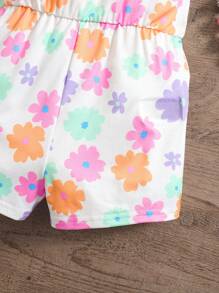 SHEIN 女婴夏季可爱花卉图案针织连体衣 - 彩色 - 查看 6