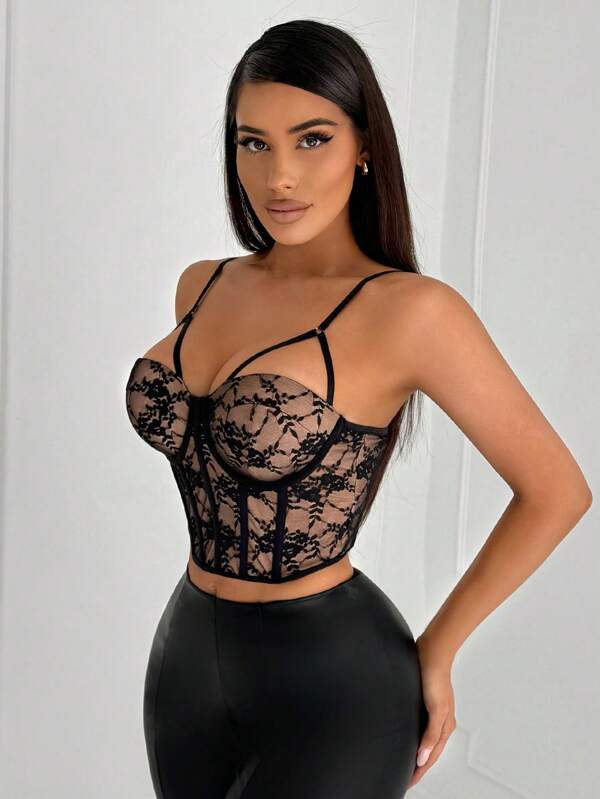 SHEIN SXY Corset de damă cu cupă subțire, ajustabilă, cu cureaua spaghete, cu goluri sexy