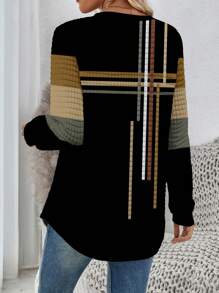 SHEIN LUNE Striped Print Curved Hem Sweatshirt - Multicolor - View 2