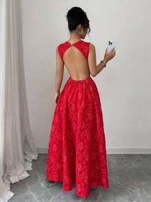 Chiquease 女士露背无袖优雅连衣裙 - 紅色 - 查看 6