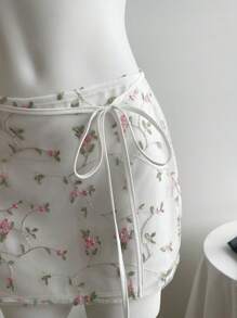 Elamini 性感女式双层刺绣网纱裙 - 白色 - 查看 4