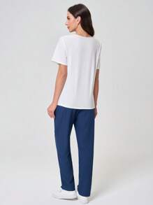 TaskEZ Contrasting Patchwork Short Sleeve Top And Pants Scrub Uniform Set