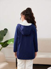 SHEIN Giacca con cappuccio a maniche lunghe con stampa semplice per ragazze pre-adolescenti