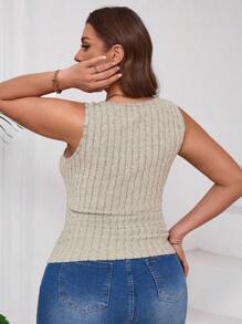 SHEIN Clasi 大码纯色圆领无袖罗纹修身背心