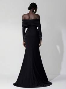 Elitara Elegante vestido de Body ceñido con volantes y escote en V, de manga larga, elástico, con cola de pez, adecuado para invitados de boda, fiestas de solteros, vacaciones, bailes, galas de noche, fiestas, vestido formal