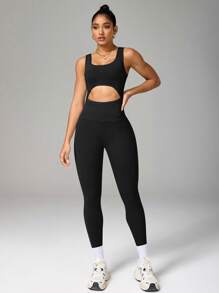 Easithlete 女士镂空吊带休闲连体裤，简约时尚，适合日常穿着 - 黑色 - 查看 3