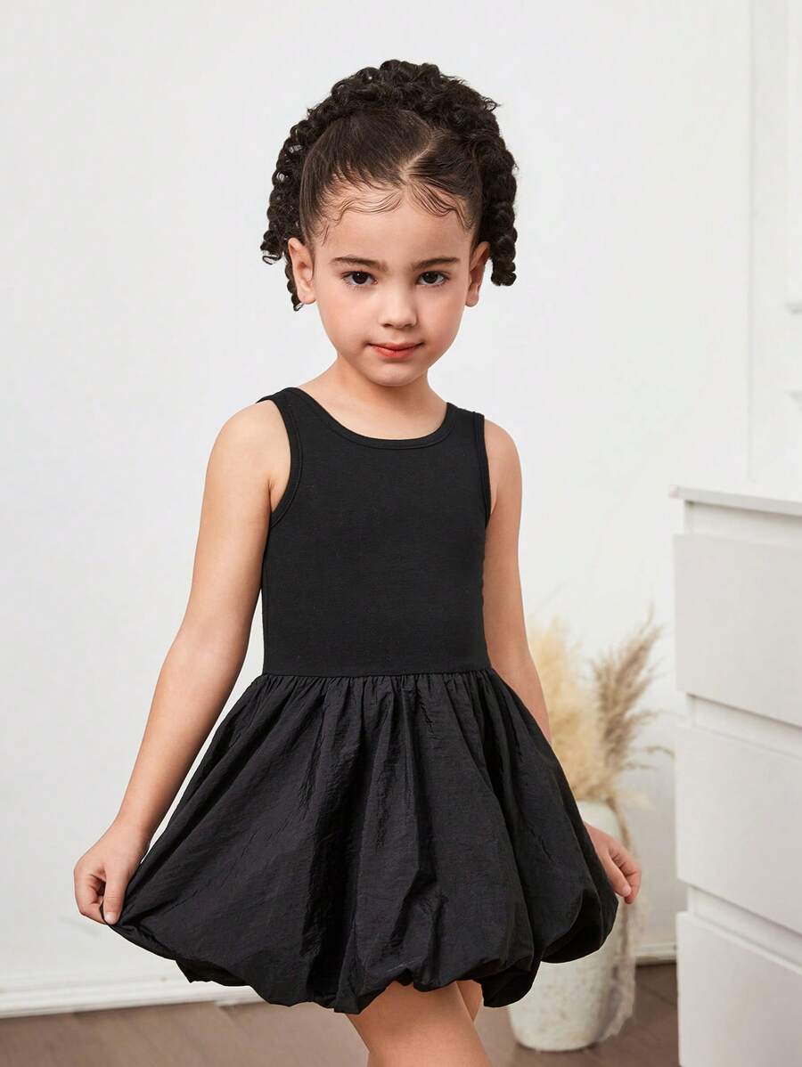 SHEIN Young Girl Plain Round Neck Backless Snug Fit Knit Dress - Black - View 1