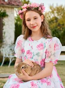 SHEIN Vestido de estilo dulce y estampado de moda para niñas - Multicolor - Ver 5