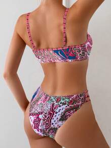 Swim Vcay Women's Printed Random Pattern Bikini Sets, Summer Beach Vacation Outfits - Red - View 2