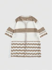 ROMWE MEN Men's Front Button Short Sleeve Simple Lapel Casual Vacation Cardigan - Khaki - View 2