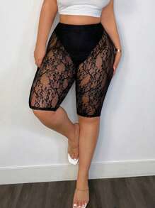 SHEIN SXY Plus Size Lace Seven-Quarter Leggings