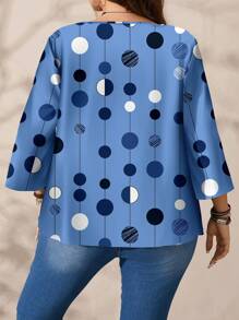 EMERY ROSE Plus Size Women's Casual Full Print Round Neck Loose 3/4 Sleeve Blouse, Autumn/Winter Chic Blouses For Women - Multicolor - View 2