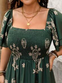 Breezaya 大码女式休闲印花简约日常连衣裙（随机印花）长款女装西装 - 綠色 - 查看 4