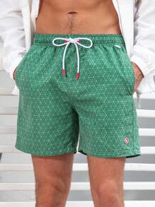 ZELFYO شورت سباحة كاجوال للرجال ، بتصميم بسيط وأنيق للارتداء اليومي ، طراز هاواي - أخضر - مشاهدة 4