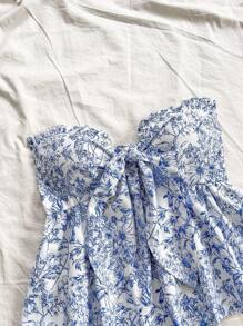 Soleia Débardeur ample à taille nouée, coupe évasée avec volants, sans bretelles. Tenue de vacances décontractée, grande taille - Multicolore - Voir 5