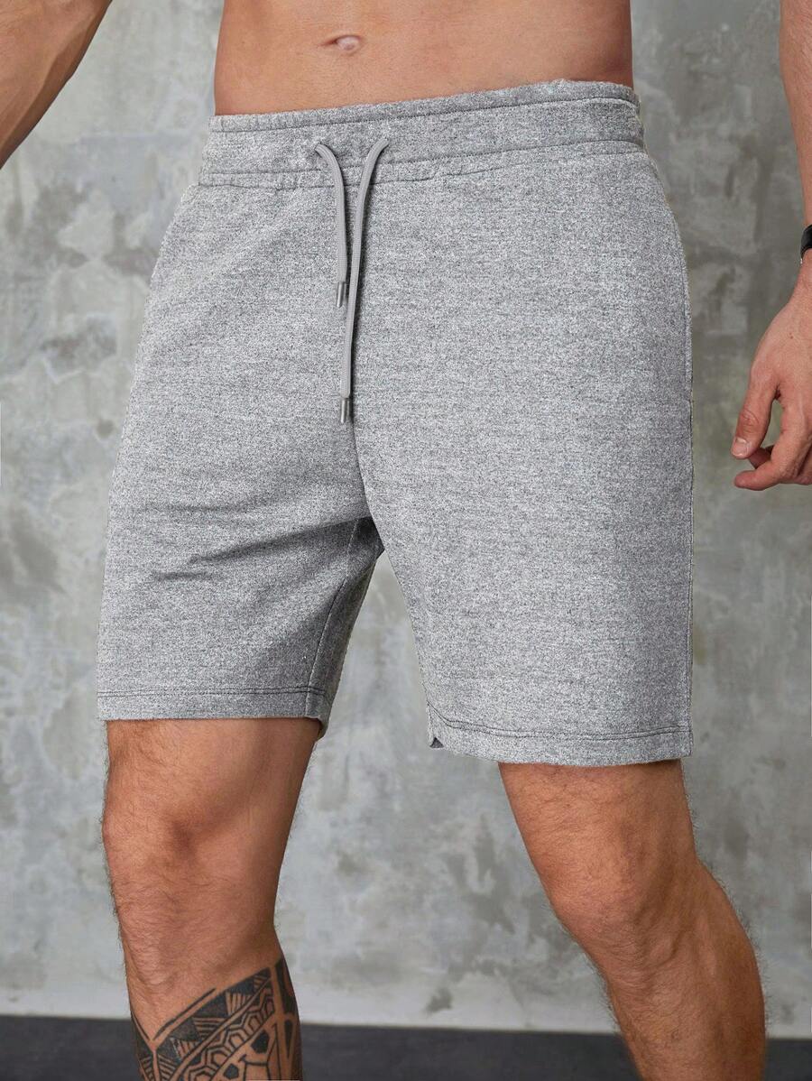 EURMUSE Pantalones cortos de hombre de unicolor simple con cordón a la cintura - Gris - Ver 1